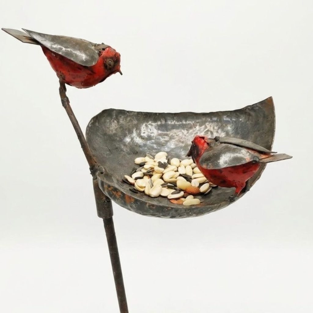 Tuteur Feuille + 2 oiseaux couleurs rouge