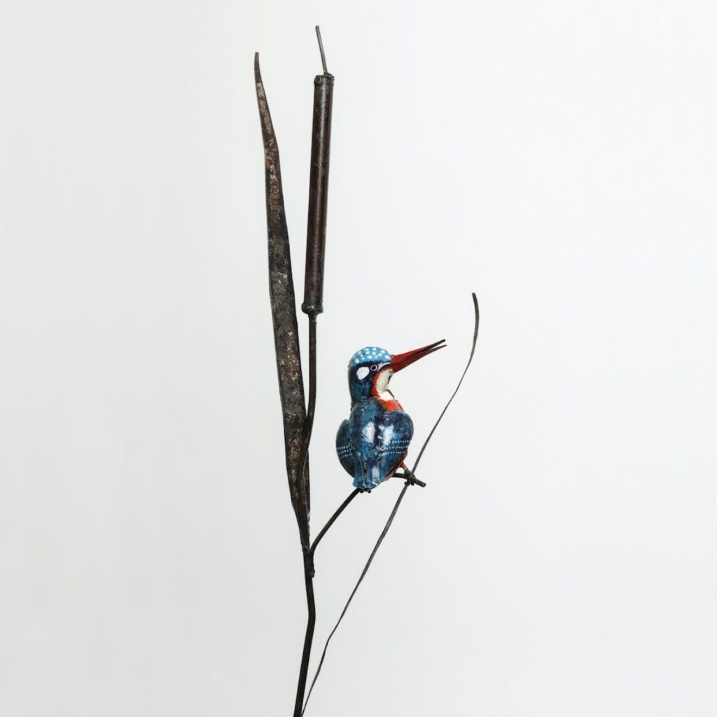 Tuteur martin pêcheur huppé peint 130cm